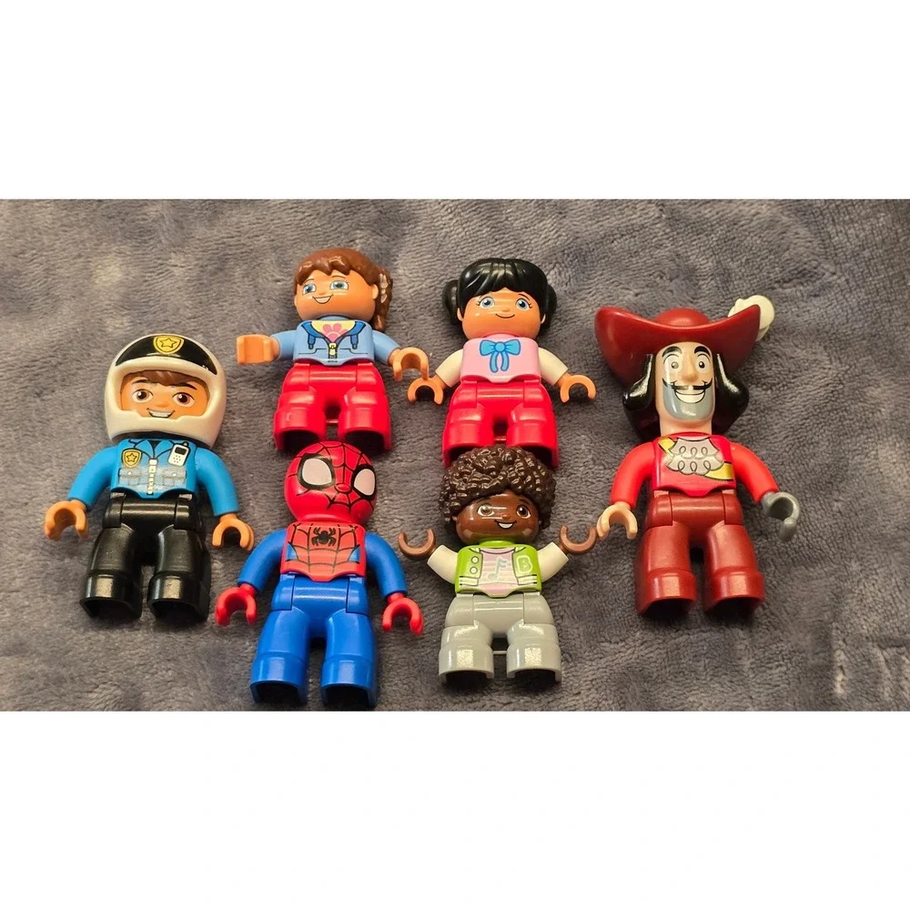 LEGO Duplo Figure Lot Spiderman Captain Hook Police Officer and Children 6pc